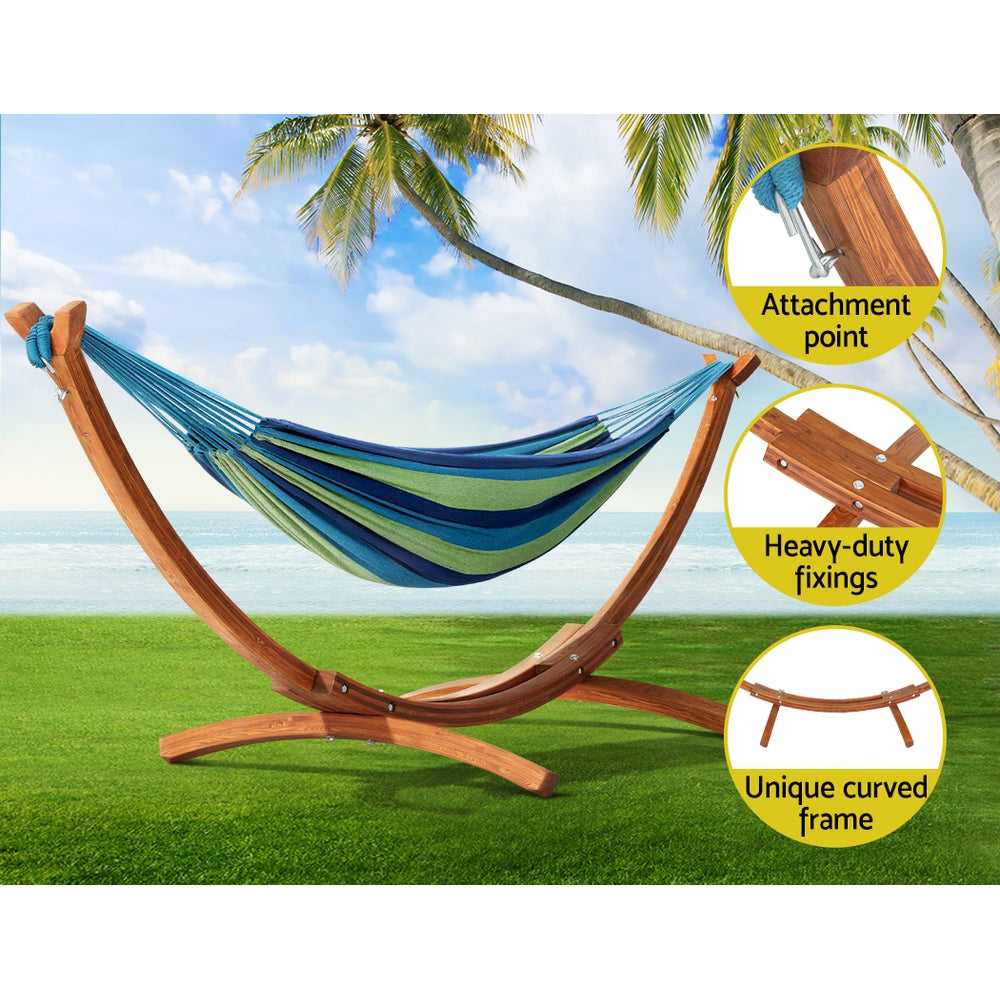 Hammocks & Accessories: Gardeon Hammock Bed Outdoor Camping Timber Hammock Wooden Stand