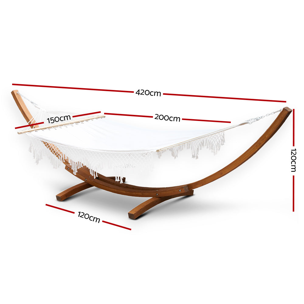 Hammocks & Accessories: Gardeon Hammock Bed Outdoor Camping Garden Tassel Timber Hammock White
