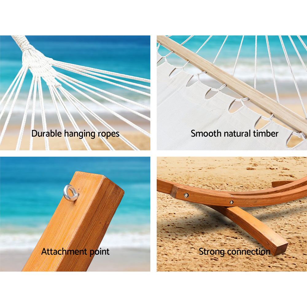Hammocks & Accessories: Gardeon Hammock Bed Outdoor Camping Garden Tassel Timber Hammock White