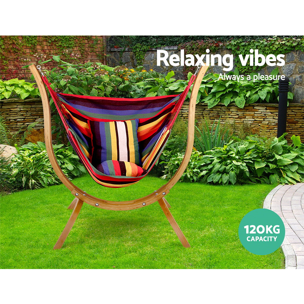 Outdoor Chairs: Gardeon Hammock Chair Timber Outdoor Furniture Camping with Wooden Stand