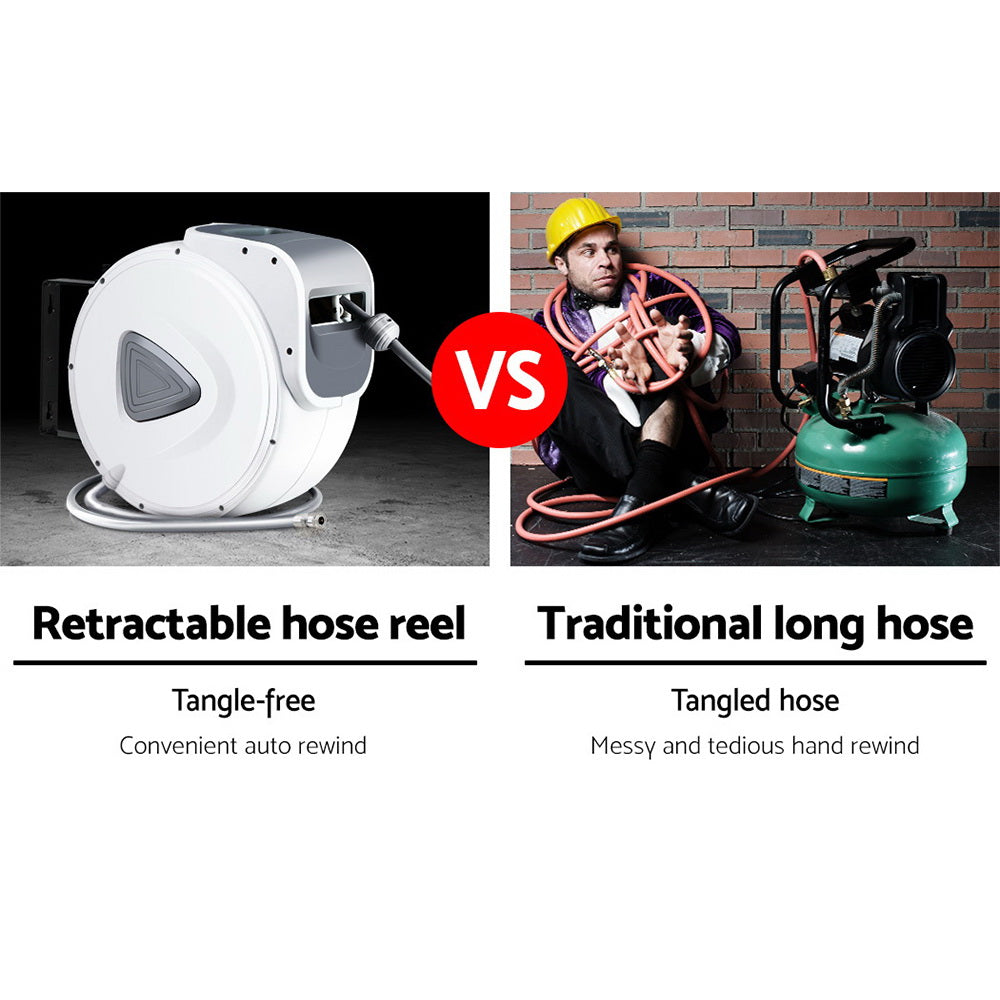 Air Compressors Accessories: Giantz Air Hose Reel 20m Retractable Rewind Swivel Wall Mount Compressor Garage
