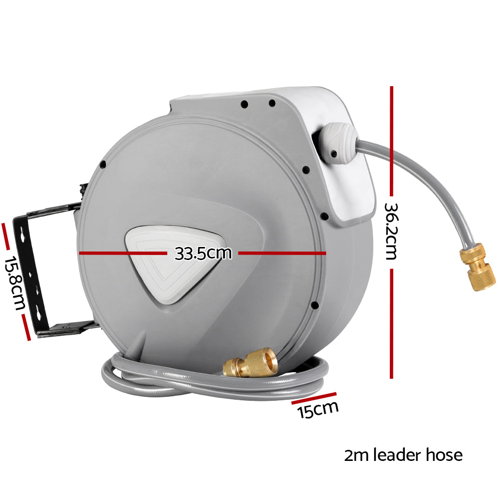 Garden Hoses: Water Hose Reel 20M Retractable Auto Rewind Garden Brass Spray Gun