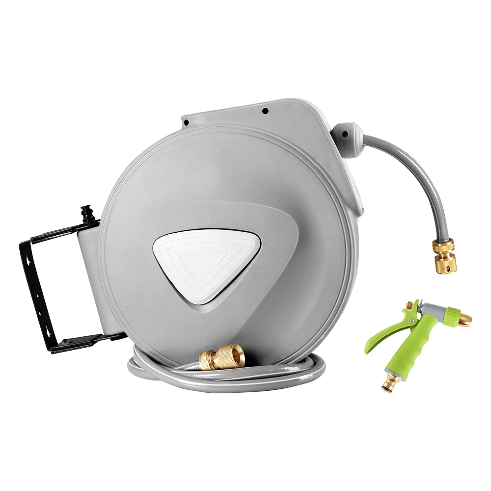Garden Hoses: Water Hose Reel 20M Retractable Auto Rewind Garden Brass Spray Gun