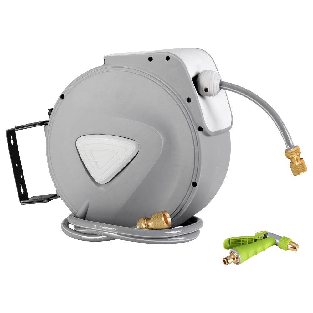 Garden Hoses: Water Hose Reel 30M Retractable Garden Auto Rewind Brass Spray Gun