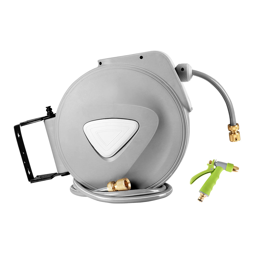 Garden Hoses: Water Hose Reel 30M Retractable Garden Auto Rewind Brass Spray Gun