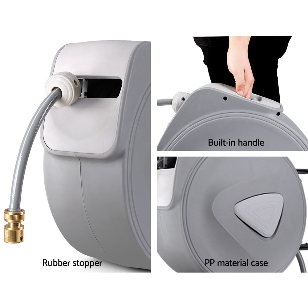 Garden Hoses: Water Hose Reel 30M Retractable Garden Auto Rewind Brass Spray Gun