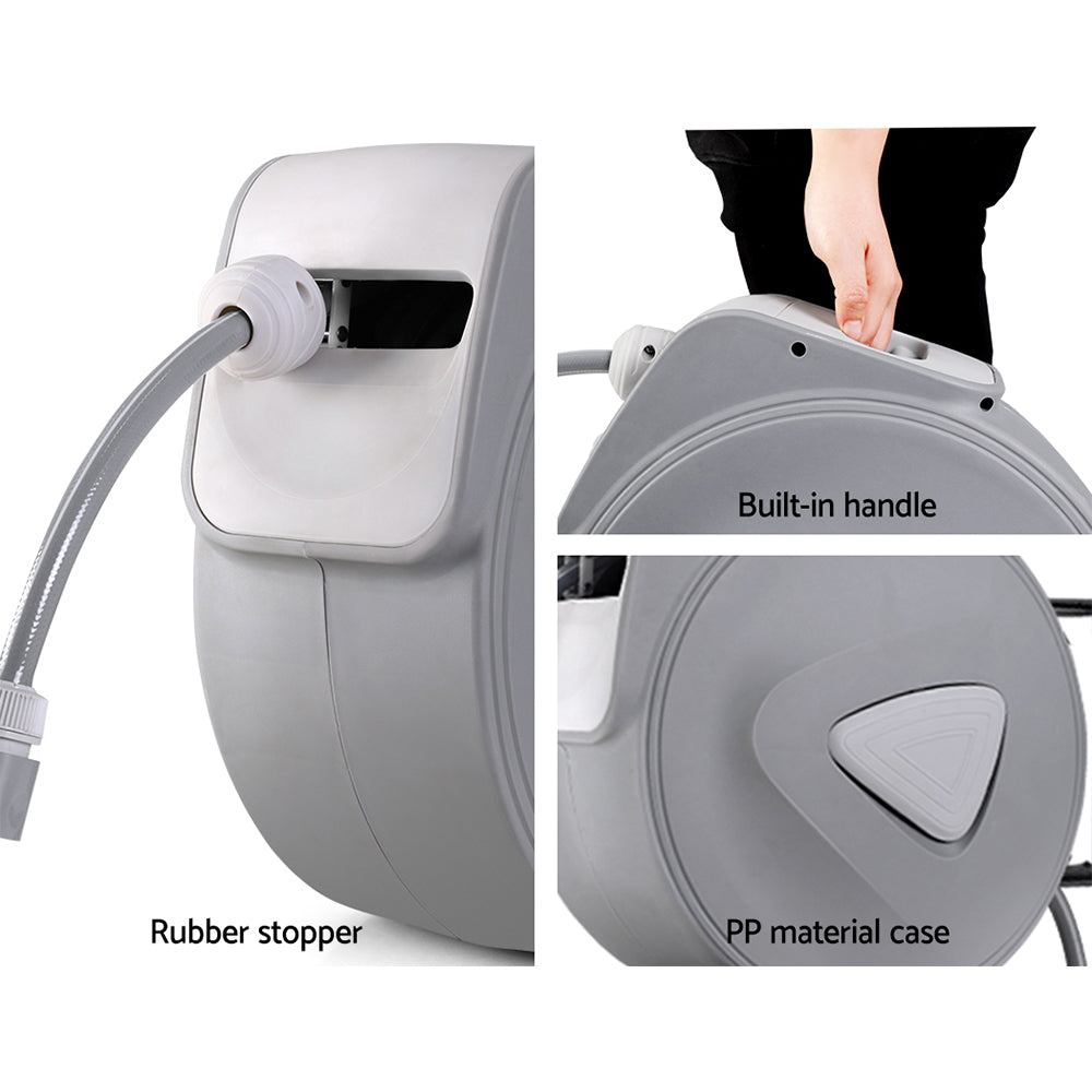 Garden Hoses: Water Hose Reel 30M Retractable Garden Auto Rewind Spray Gun