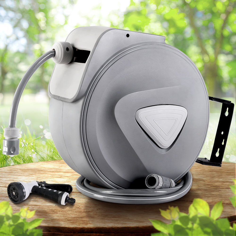 Garden Hoses: Water Hose Reel 30M Retractable Garden Auto Rewind Spray Gun