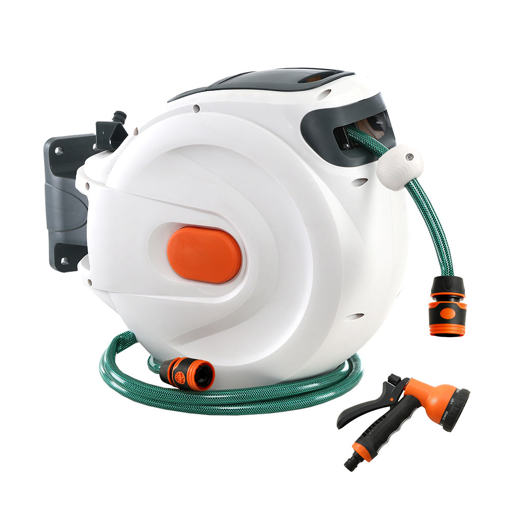 Garden Hoses: Greenfingers Water Hose Reel 20M Retractable Garden Spray Gun Auto Rewind