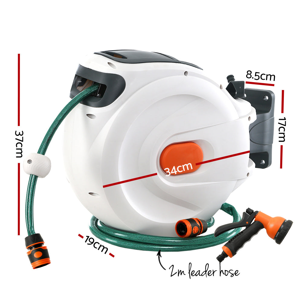Garden Hoses: Greenfingers Water Hose Reel 20M Retractable Garden Spray Gun Auto Rewind