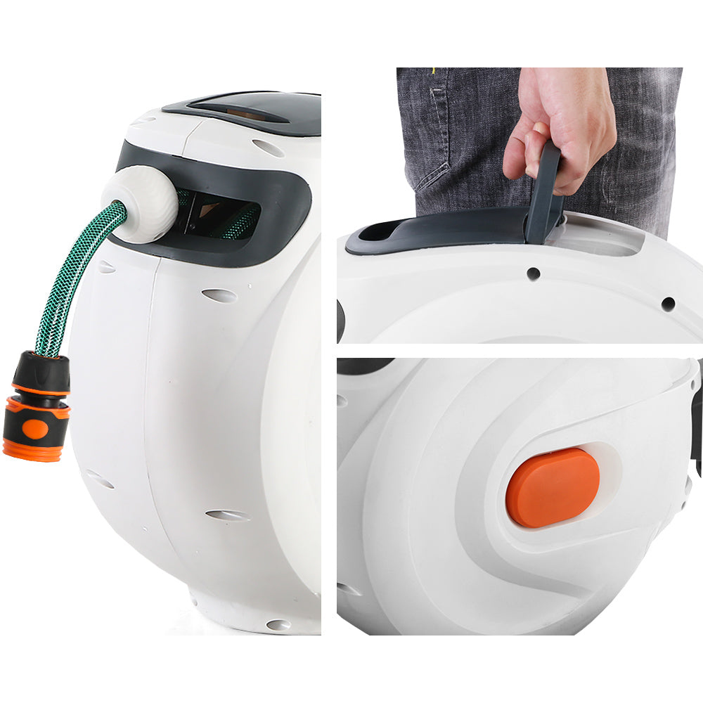 Garden Hoses: Greenfingers Water Hose Reel 20M Retractable Garden Spray Gun Auto Rewind