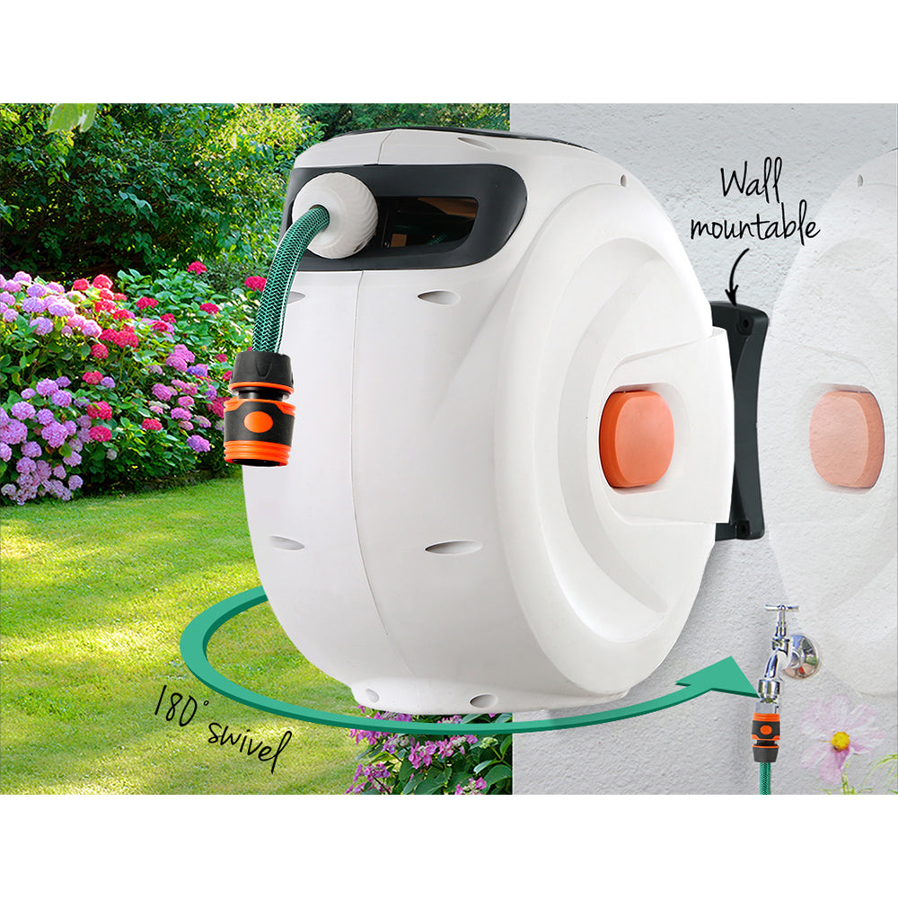 Garden Hoses: Greenfingers Water Hose Reel 20M Retractable Garden Spray Gun Auto Rewind