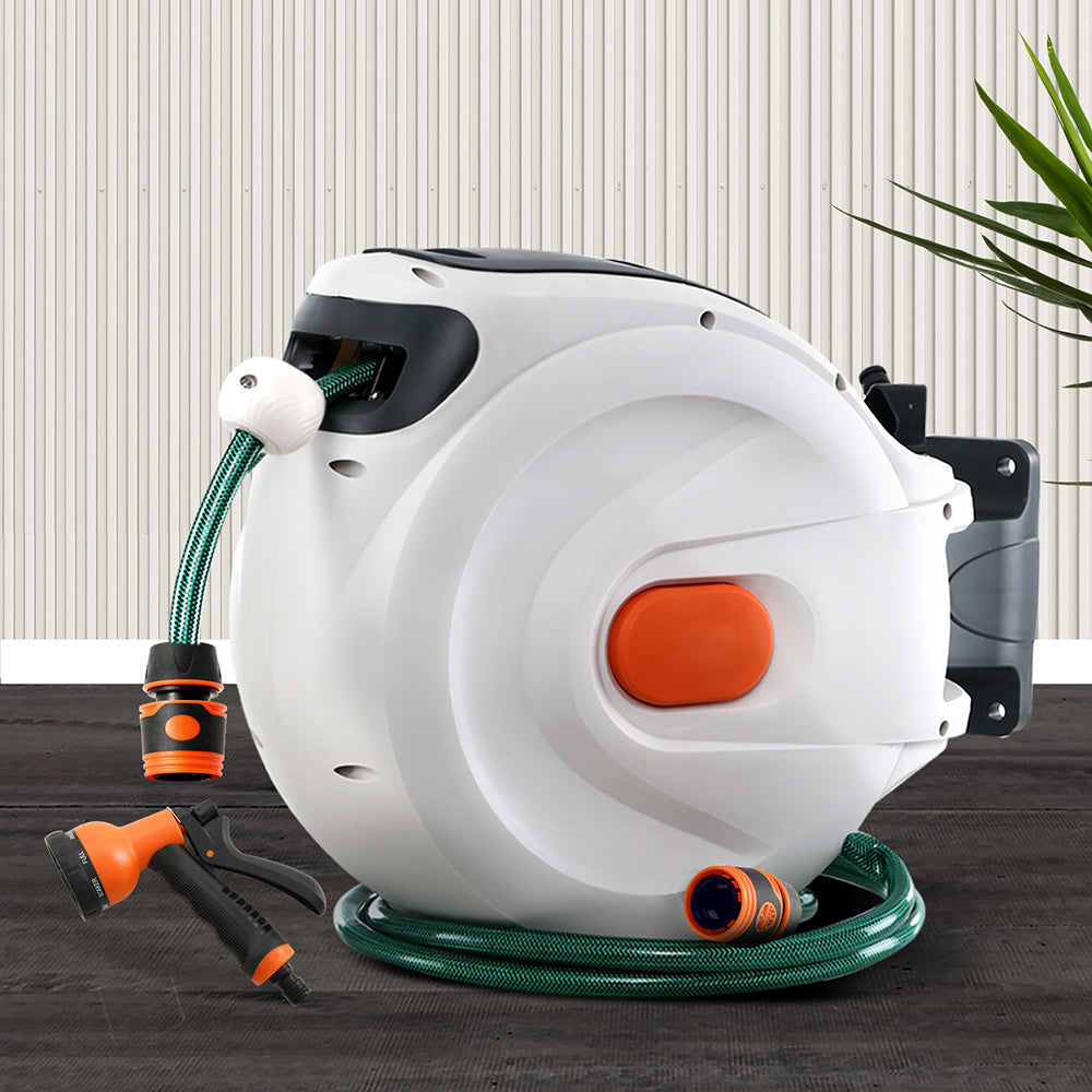 Garden Hoses: Greenfingers Water Hose Reel 20M Retractable Garden Spray Gun Auto Rewind