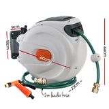 Green Fingers Water Hose Reel 30M Retractable Garden Brass Spray Gun Auto Rewind