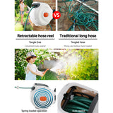 Green Fingers Water Hose Reel 30M Retractable Garden Brass Spray Gun Auto Rewind