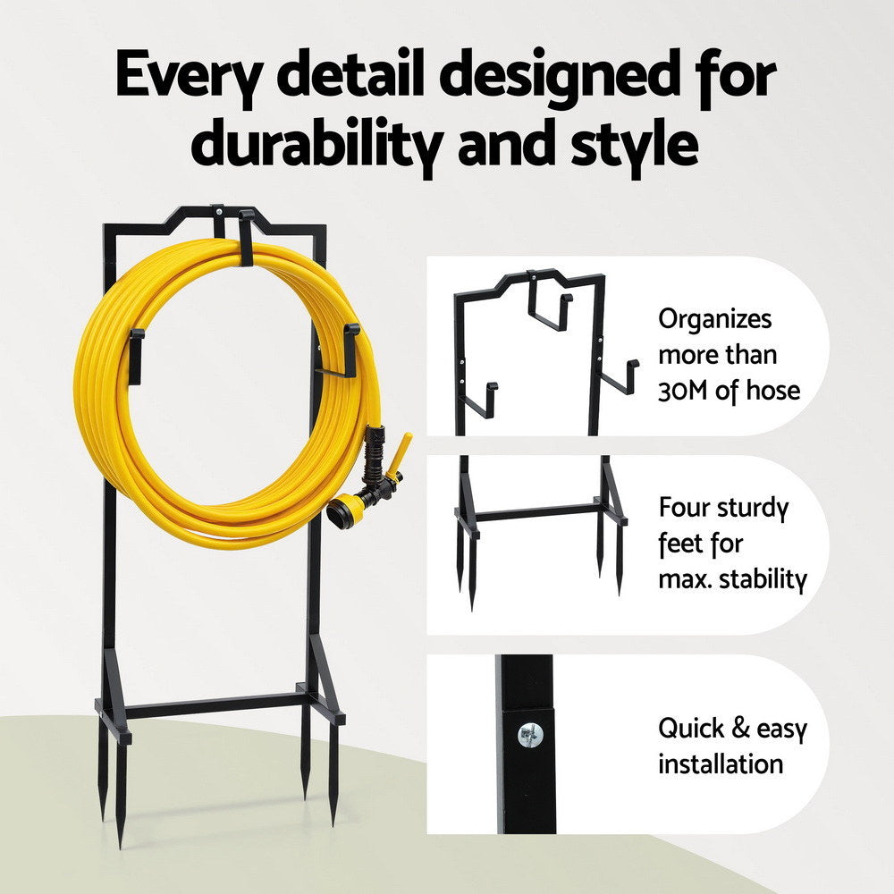 Garden Hoses: Green Fingers Garden Hose Holder Metal Portable Freestanding Hose Stand 4 Spikes Black