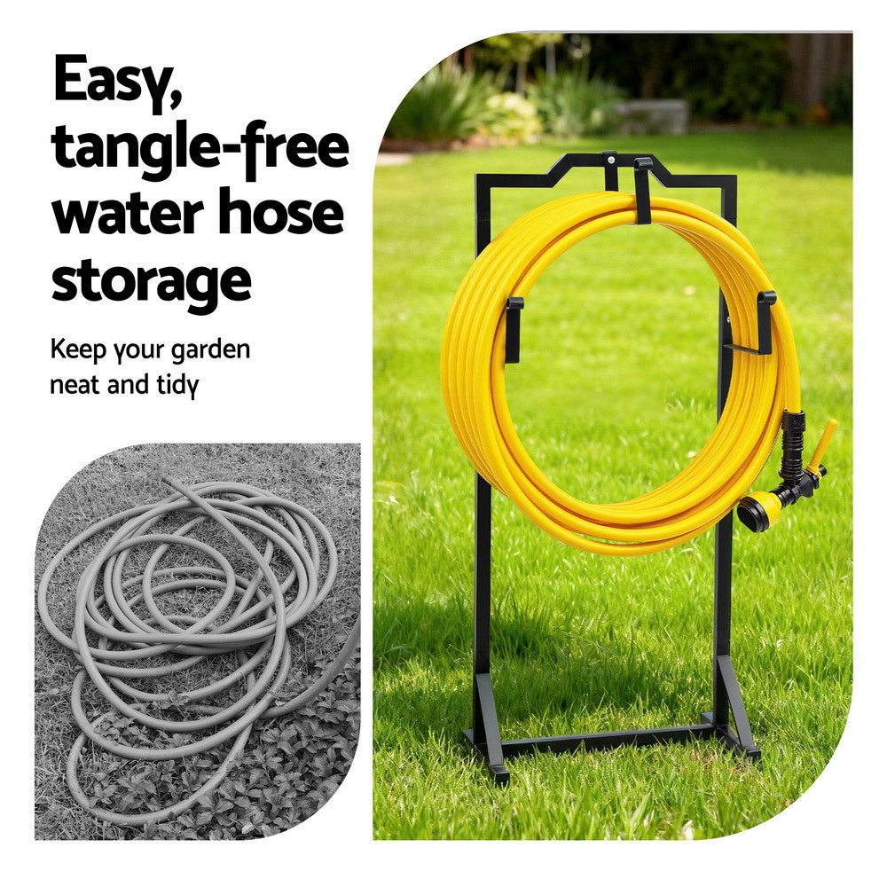 Garden Hoses: Green Fingers Garden Hose Holder Metal Portable Freestanding Hose Stand 4 Spikes Black