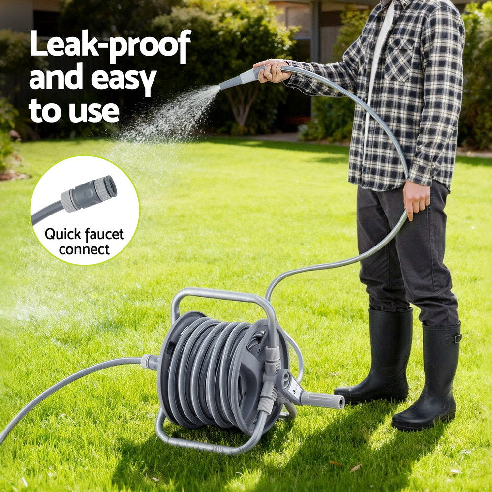 Garden Hoses: Green Fingers 20m Retractable Garden Hose Reel Heavy Duty 1/2" Hose Auto Rewind
