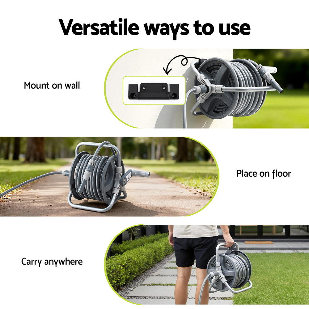 Garden Hoses: Green Fingers 20m Retractable Garden Hose Reel Heavy Duty 1/2" Hose Auto Rewind