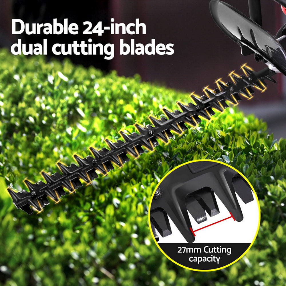 Chainsaws: Giantz 25.4CC Petrol Hedge Trimmer 24" Dual Blade Tree Grass Garden Tool