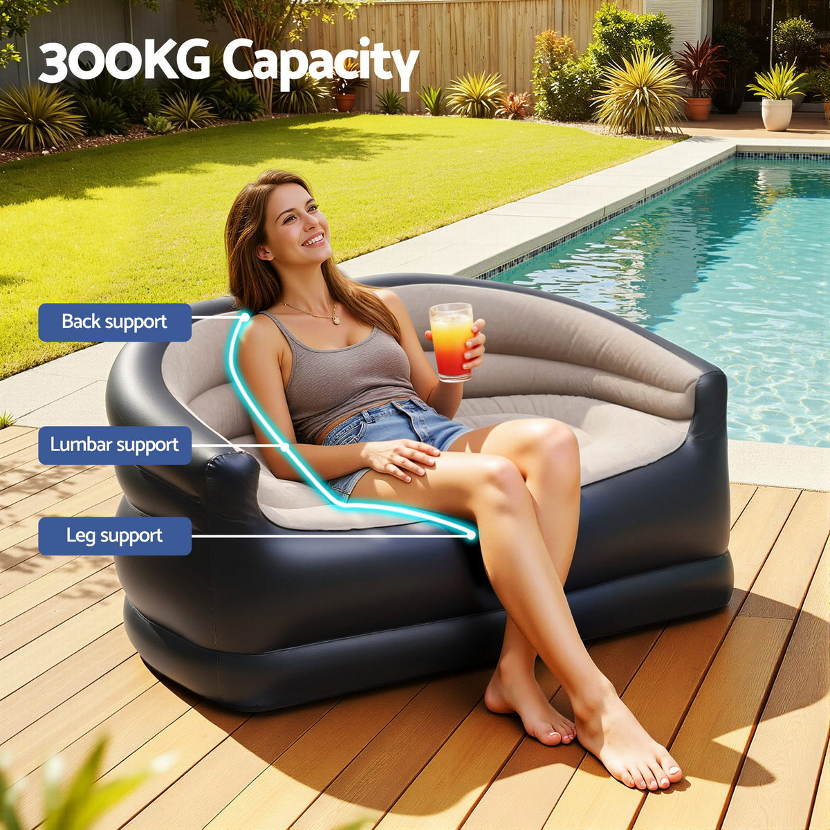Gardeon Outdoor Air Sofa Inflatable Couch Two-Seater Lounge Chair with Pump Blow Up Couches for Camping