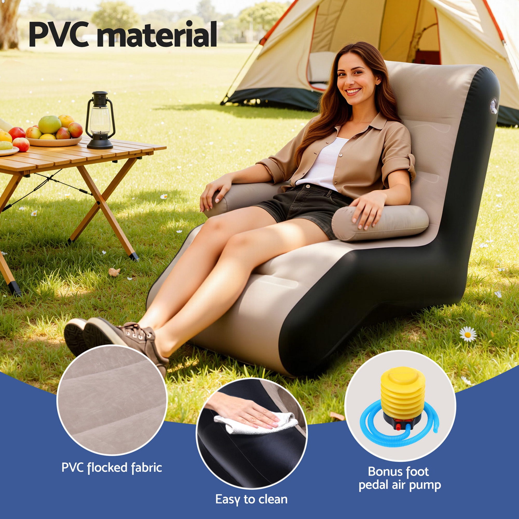 Outdoor Sofas & Lounge Sets: Gardeon Inflatable Chair Sun Lounger Blow Up Folding Air Chairs Sofa for Camping with Pump