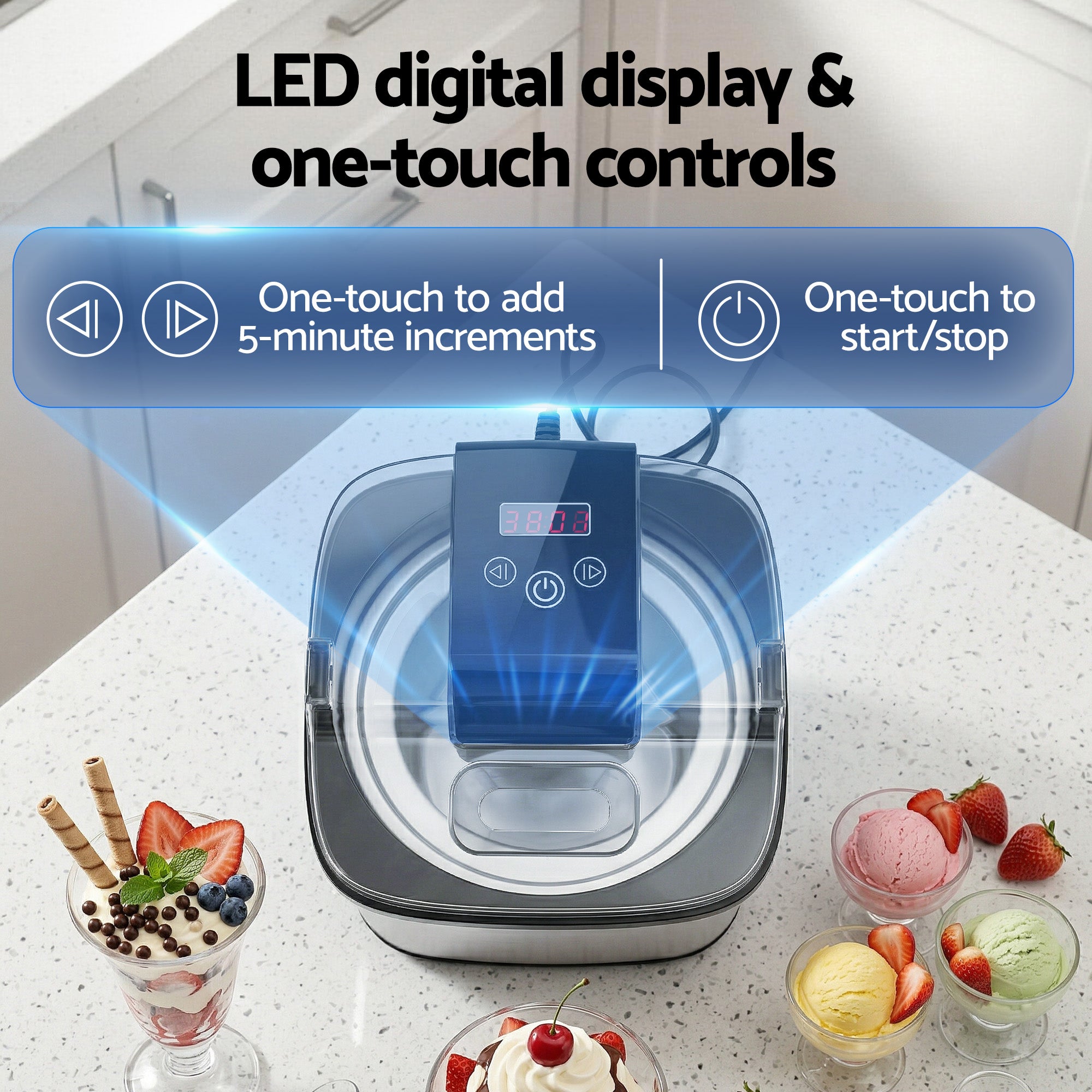 Devanti Ice Cream Maker Machine 2L Homemade Gelato Sorbet Frozen Drinks Sliver