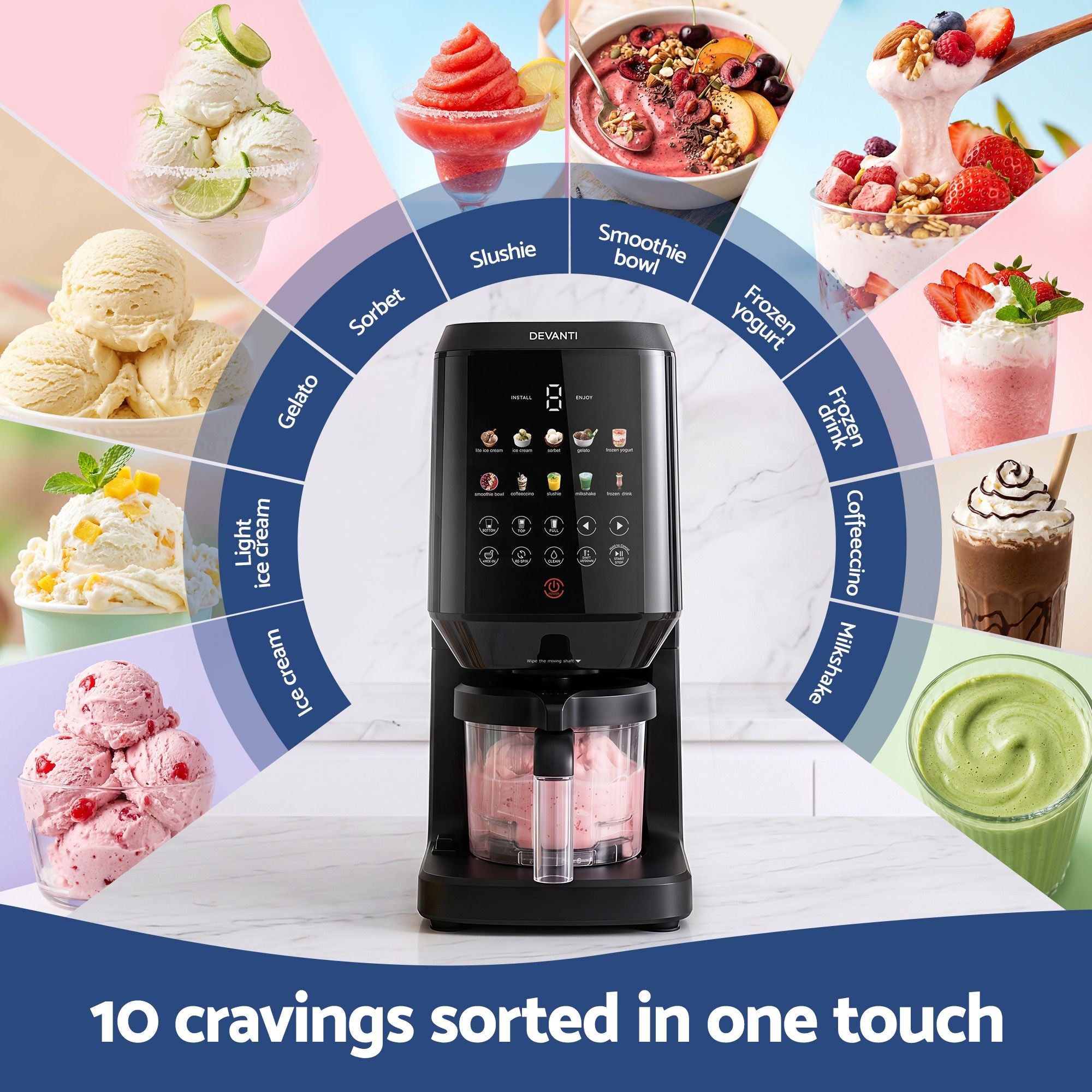Devanti 10-in-1 Ice Cream Maker Machine Homemade Gelato Sorbet Smart Portion Control Custom Mix-Ins