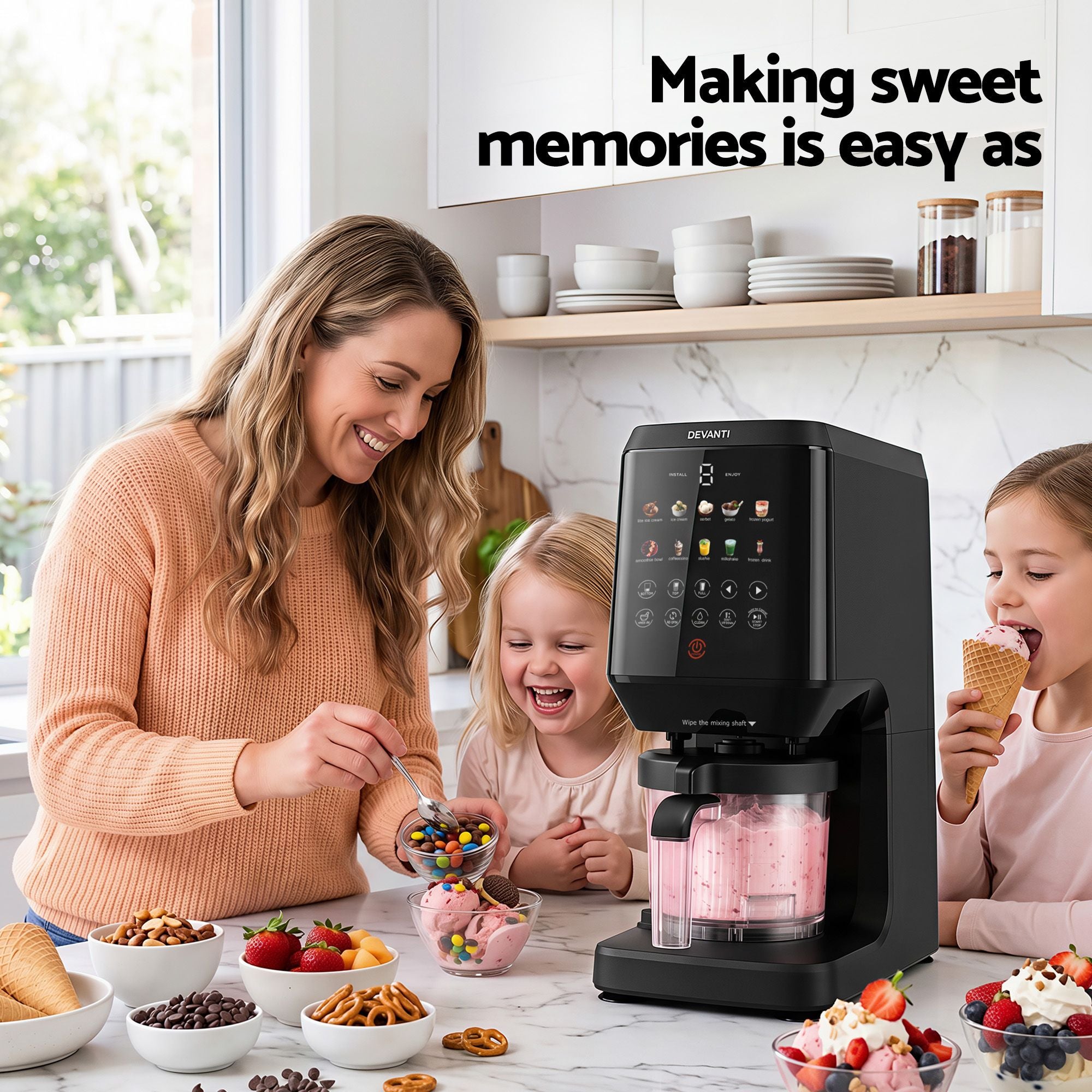 Devanti 10-in-1 Ice Cream Maker Machine Homemade Gelato Sorbet Smart Portion Control Custom Mix-Ins
