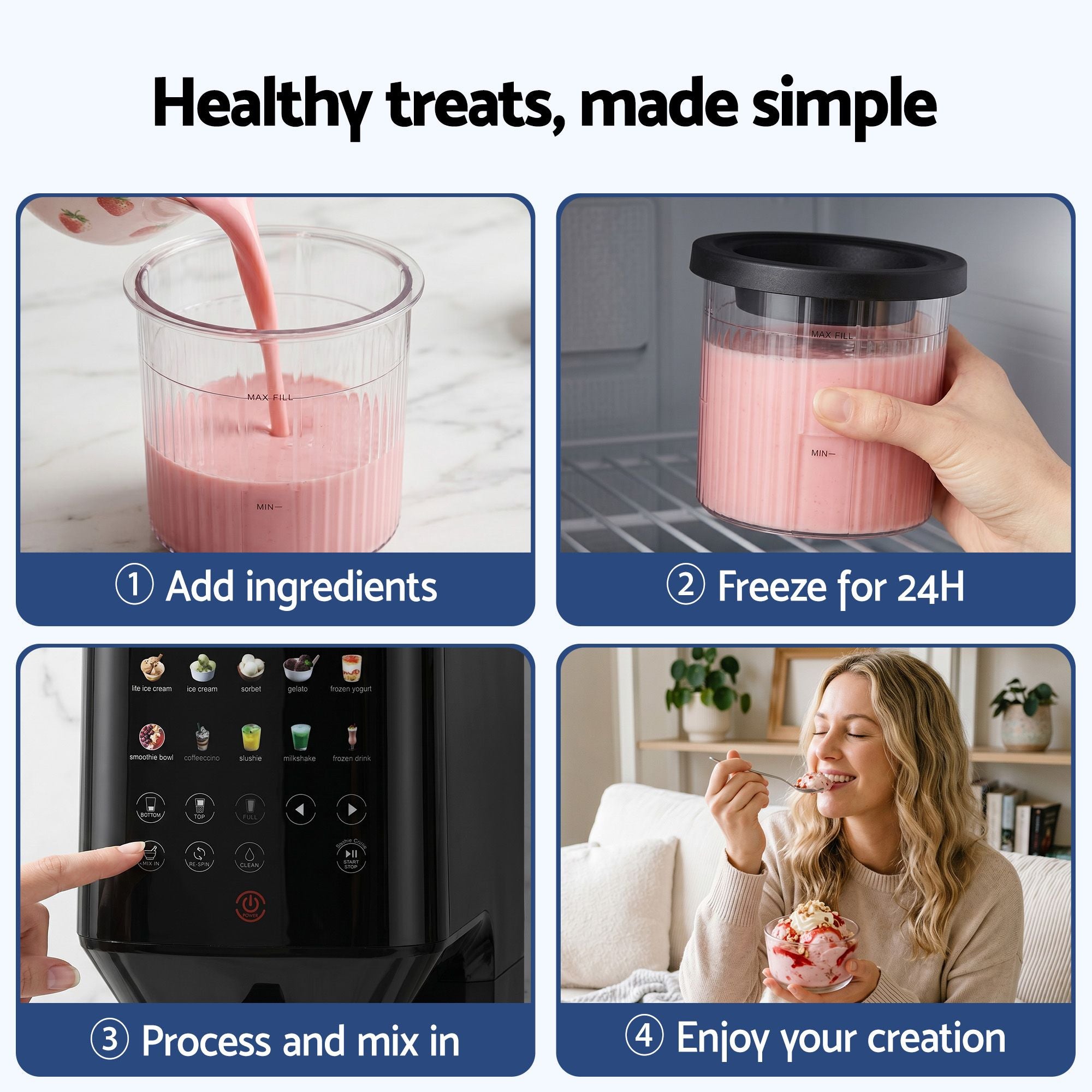 Devanti 10-in-1 Ice Cream Maker Machine Homemade Gelato Sorbet Smart Portion Control Custom Mix-Ins