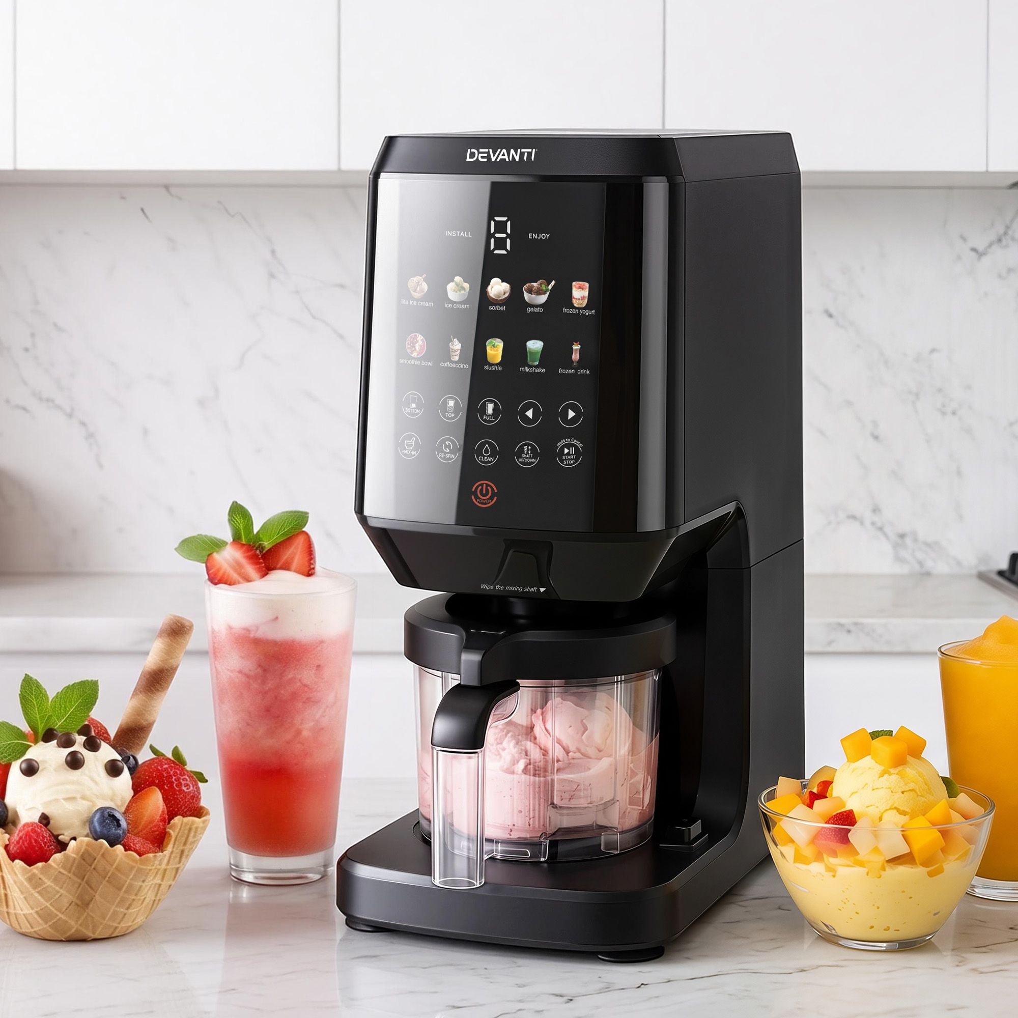 Devanti 10-in-1 Ice Cream Maker Machine Homemade Gelato Sorbet Smart Portion Control Custom Mix-Ins