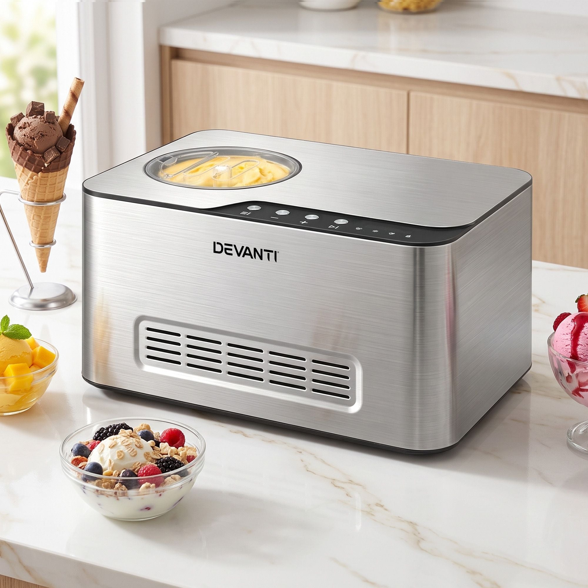 Devanti 2L 2-in-1 Ice Cream & Yogurt Maker Machine No Pre-Freezing Homemade Gelato Sorbet