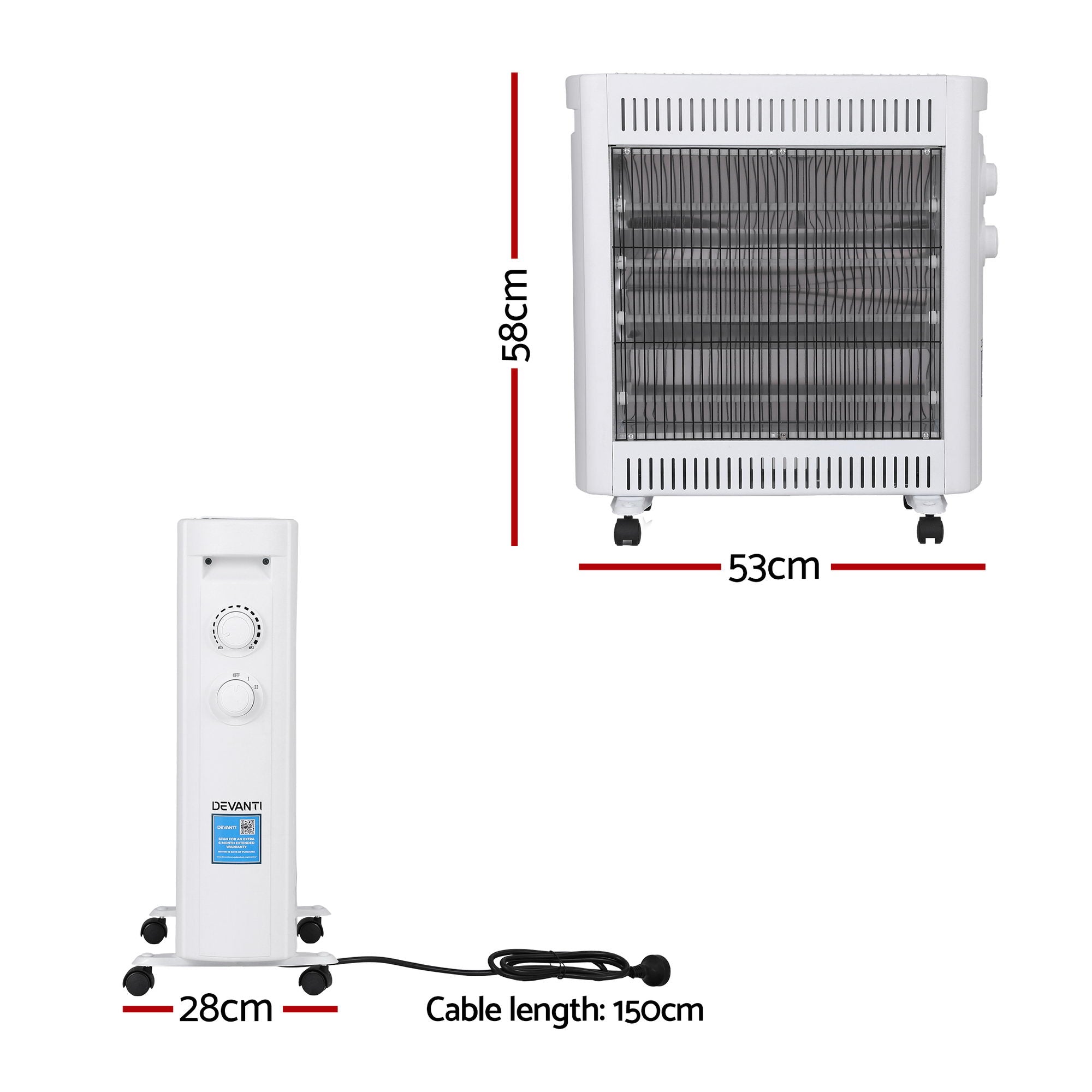 Patio Heaters: Devanti 2200W Infrared Radiant Heater Portable Electric Space Heating White
