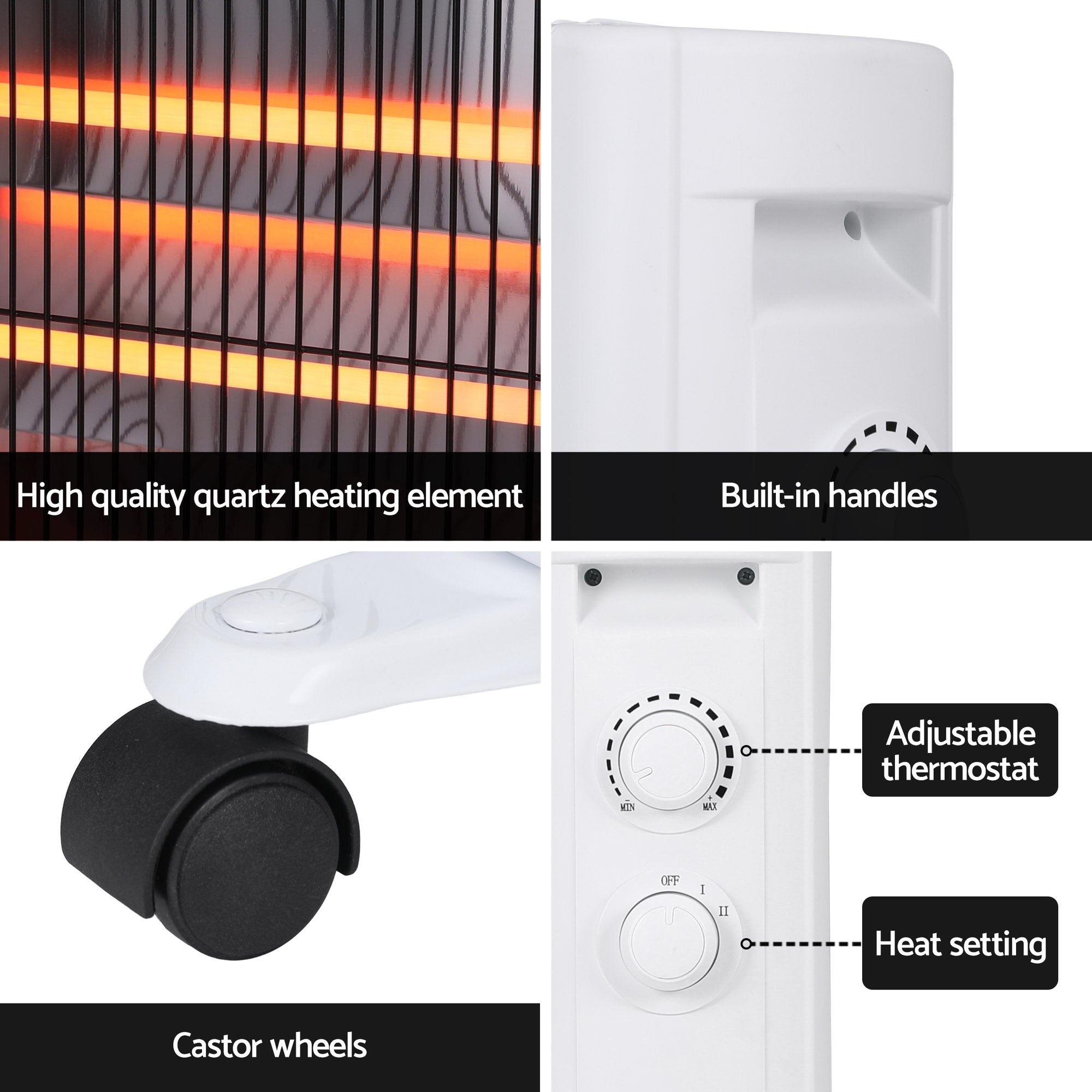 Patio Heaters: Devanti 2200W Infrared Radiant Heater Portable Electric Space Heating White