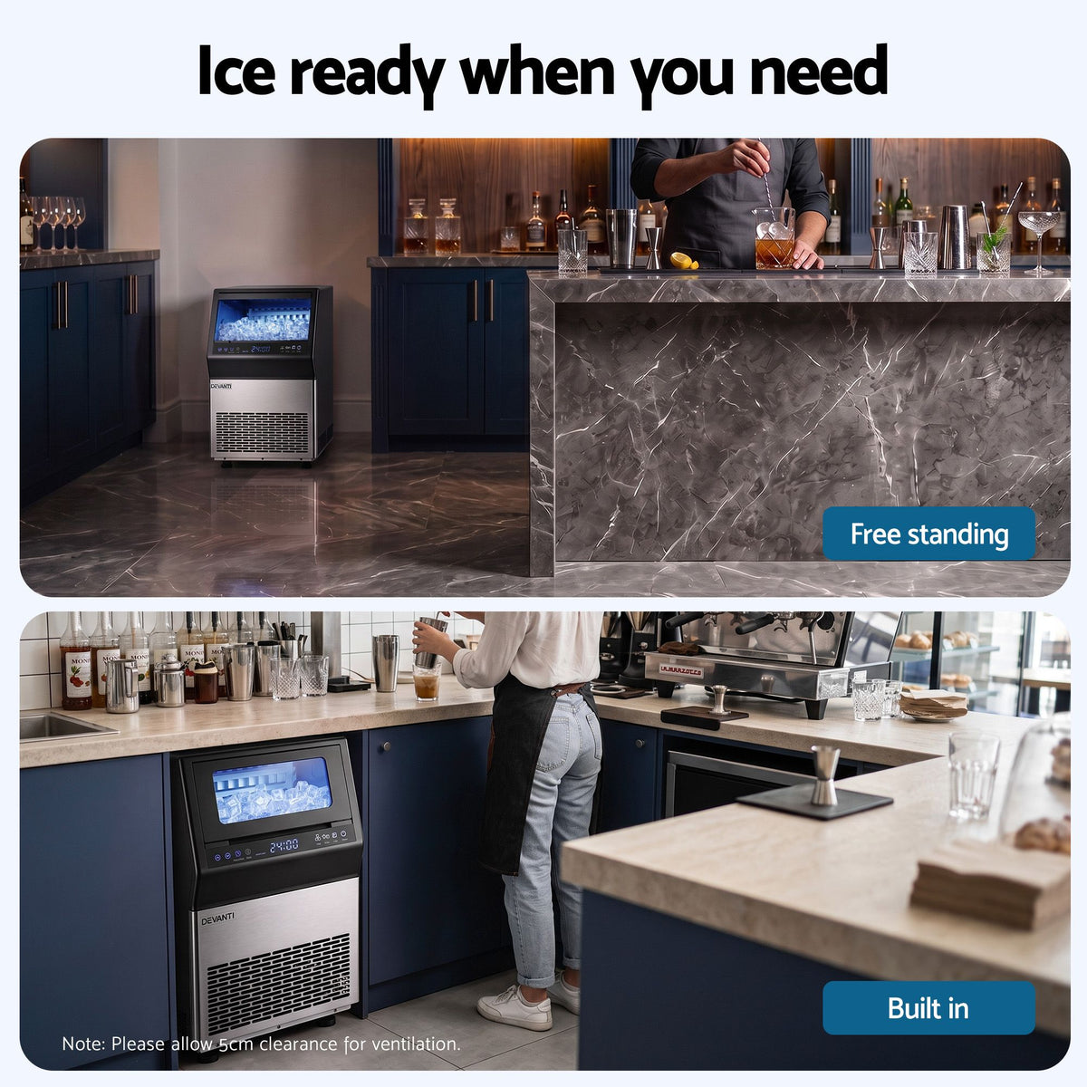 Devanti 35kg Commercial Ice Maker Freestanding Ice Cube Machine