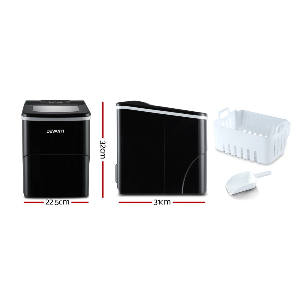 Ice Makers: DEVANTi Portable Ice Cube Maker Machine 2L Home Bar Benchtop Easy Quick Black