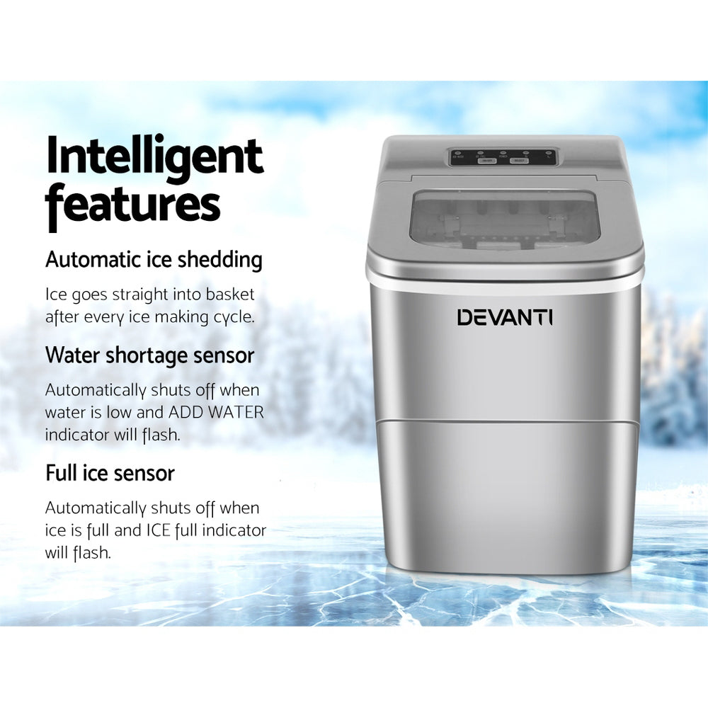 Ice Makers: Devanti Portable Ice Cube Maker - Silver