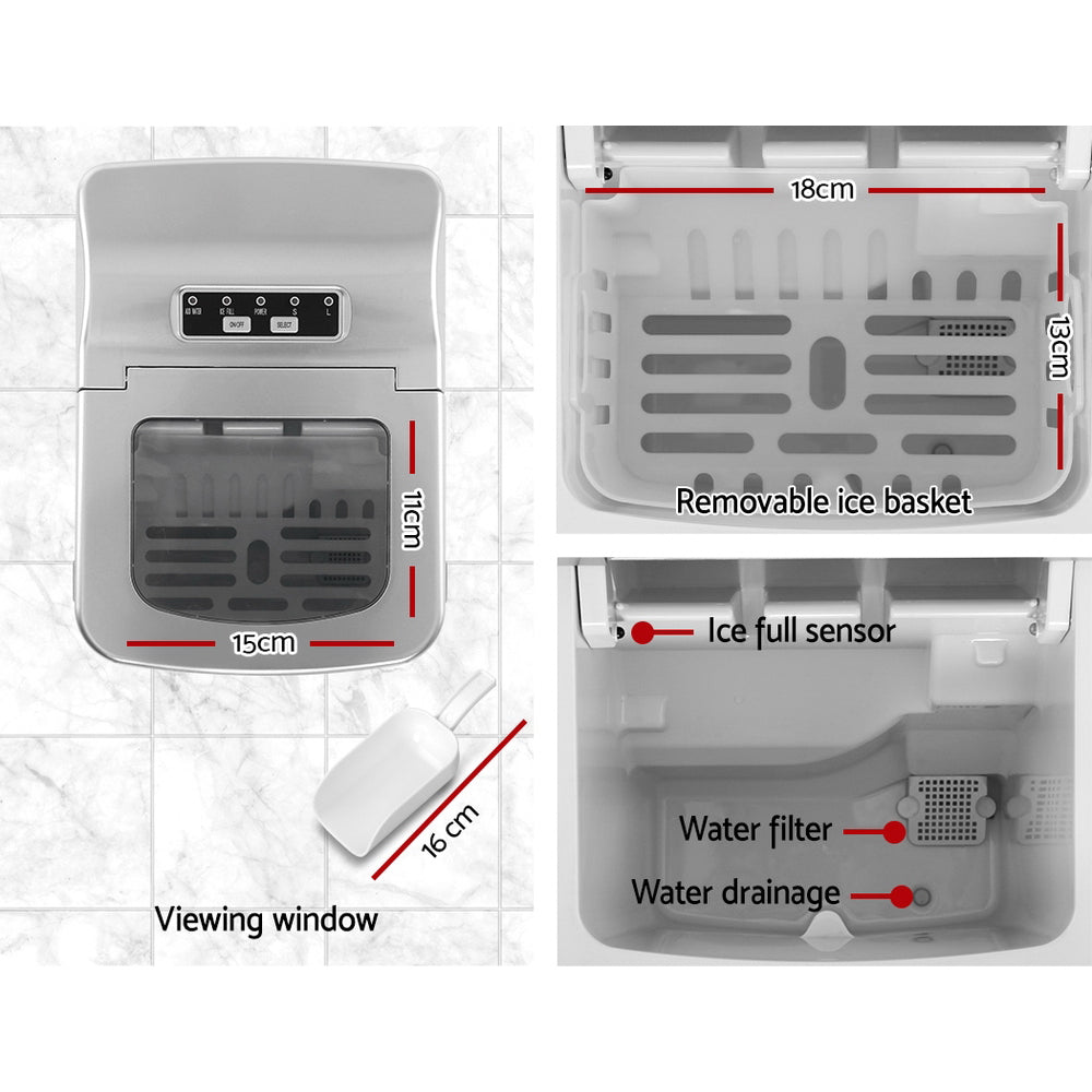 Ice Makers: Devanti Portable Ice Cube Maker - Silver