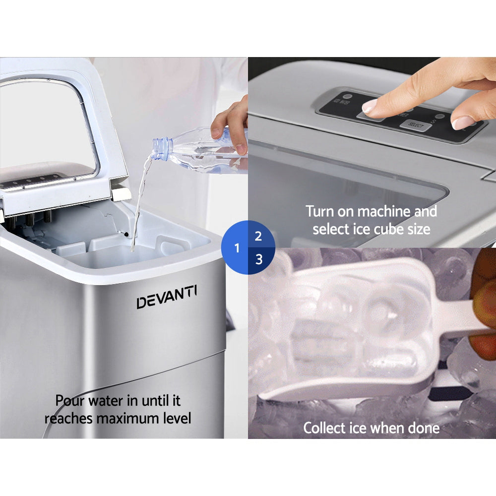 Ice Makers: Devanti Portable Ice Cube Maker - Silver