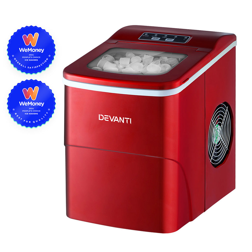 Ice Makers: DEVANTi Portable Ice Cube Maker Machine 2L Home Bar Benchtop Easy Quick Red