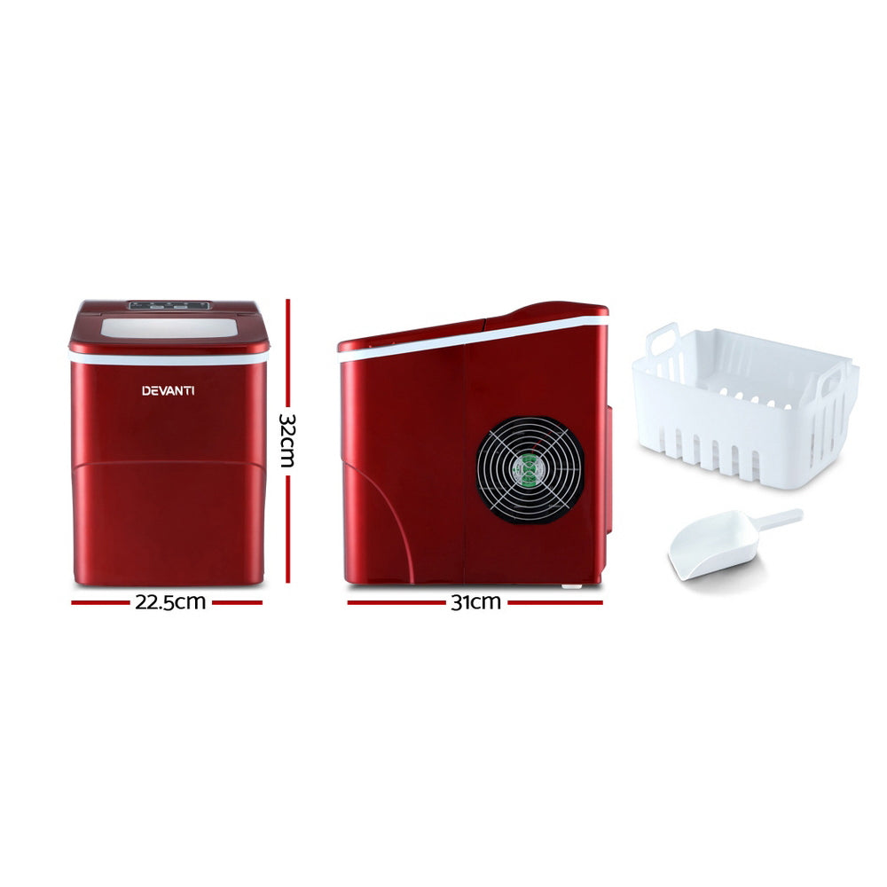 Ice Makers: DEVANTi Portable Ice Cube Maker Machine 2L Home Bar Benchtop Easy Quick Red