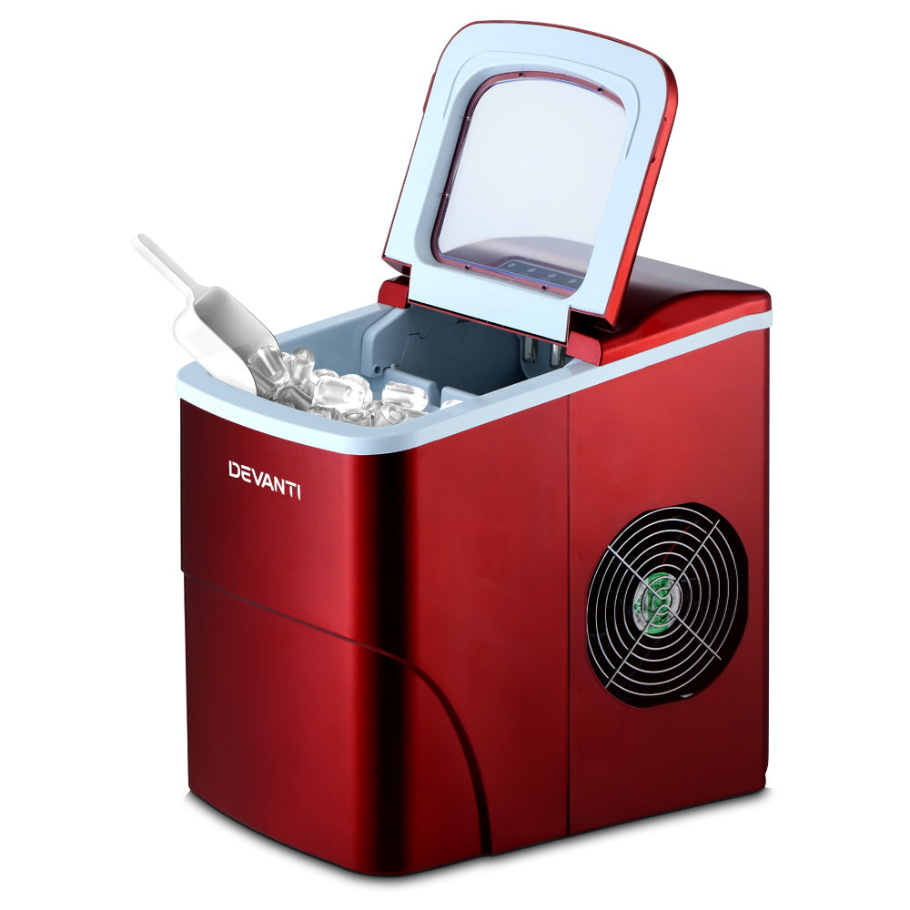 Ice Makers: DEVANTi Portable Ice Cube Maker Machine 2L Home Bar Benchtop Easy Quick Red