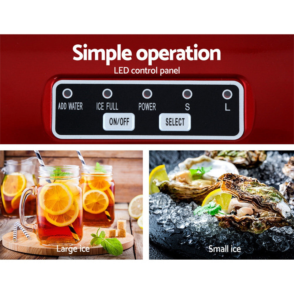Ice Makers: DEVANTi Portable Ice Cube Maker Machine 2L Home Bar Benchtop Easy Quick Red