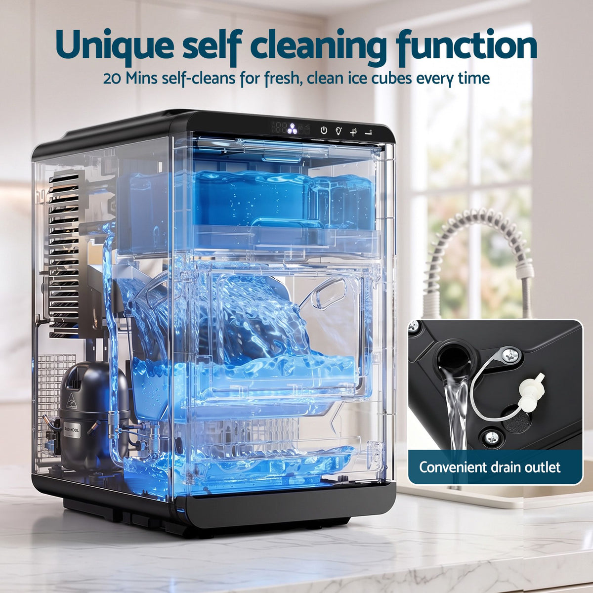 Devanti Ice Maker Crescent Ice 16pcs Countertop Machine 12KG/24H for Home