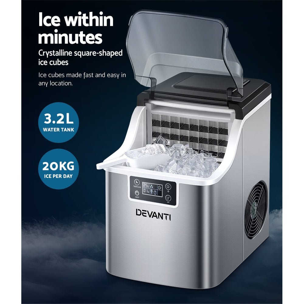 Ice Makers: Devanti Ice Maker Machine Commercial Portable Ice Cube Tray Countertop 3.2L