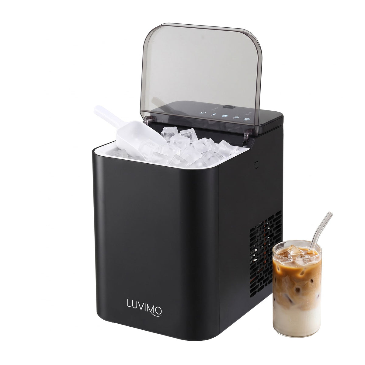 LUVIMO 15kg Ice Maker Machine Double Open Cover Deep Clean - Black