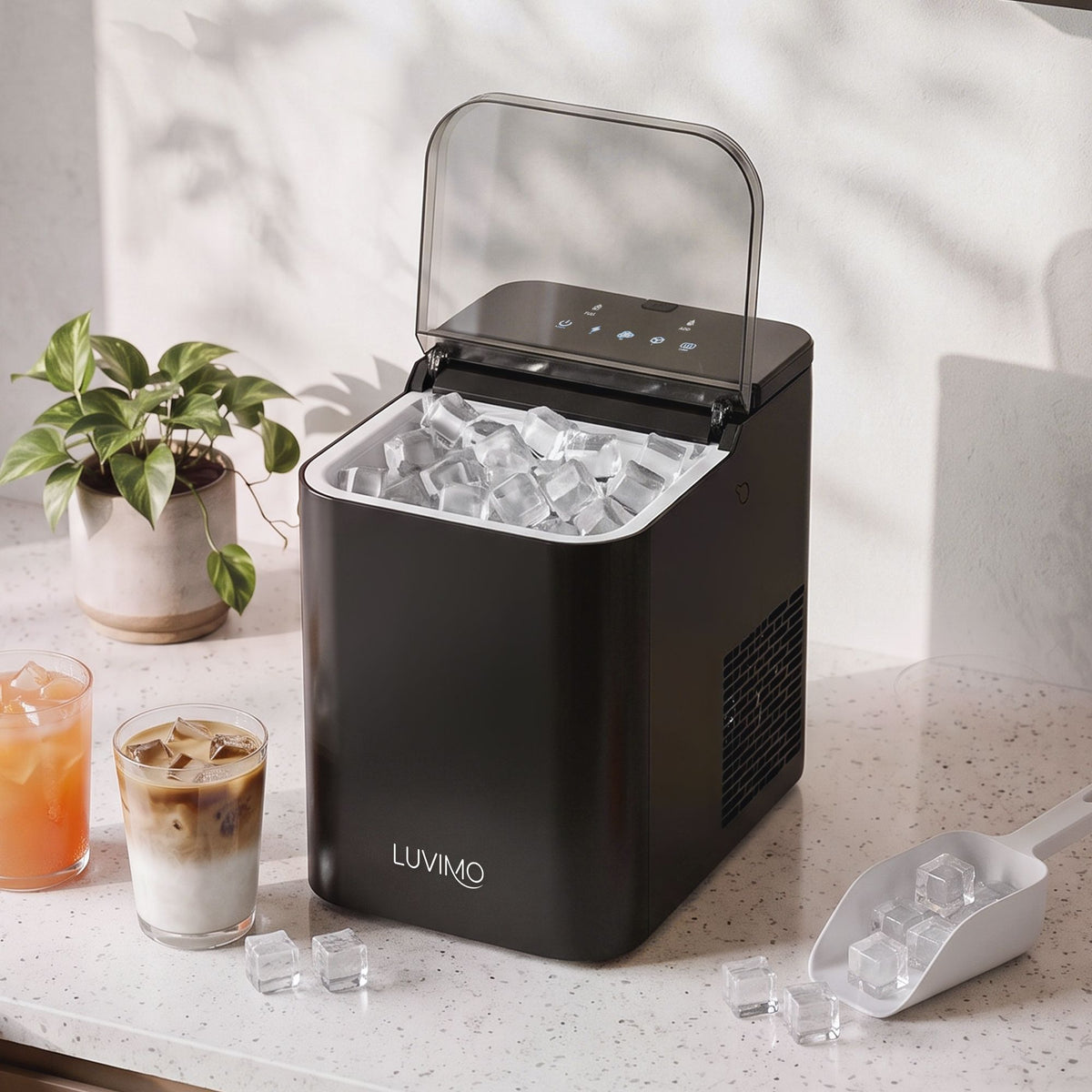 LUVIMO 15kg Ice Maker Machine Double Open Cover Deep Clean - Black