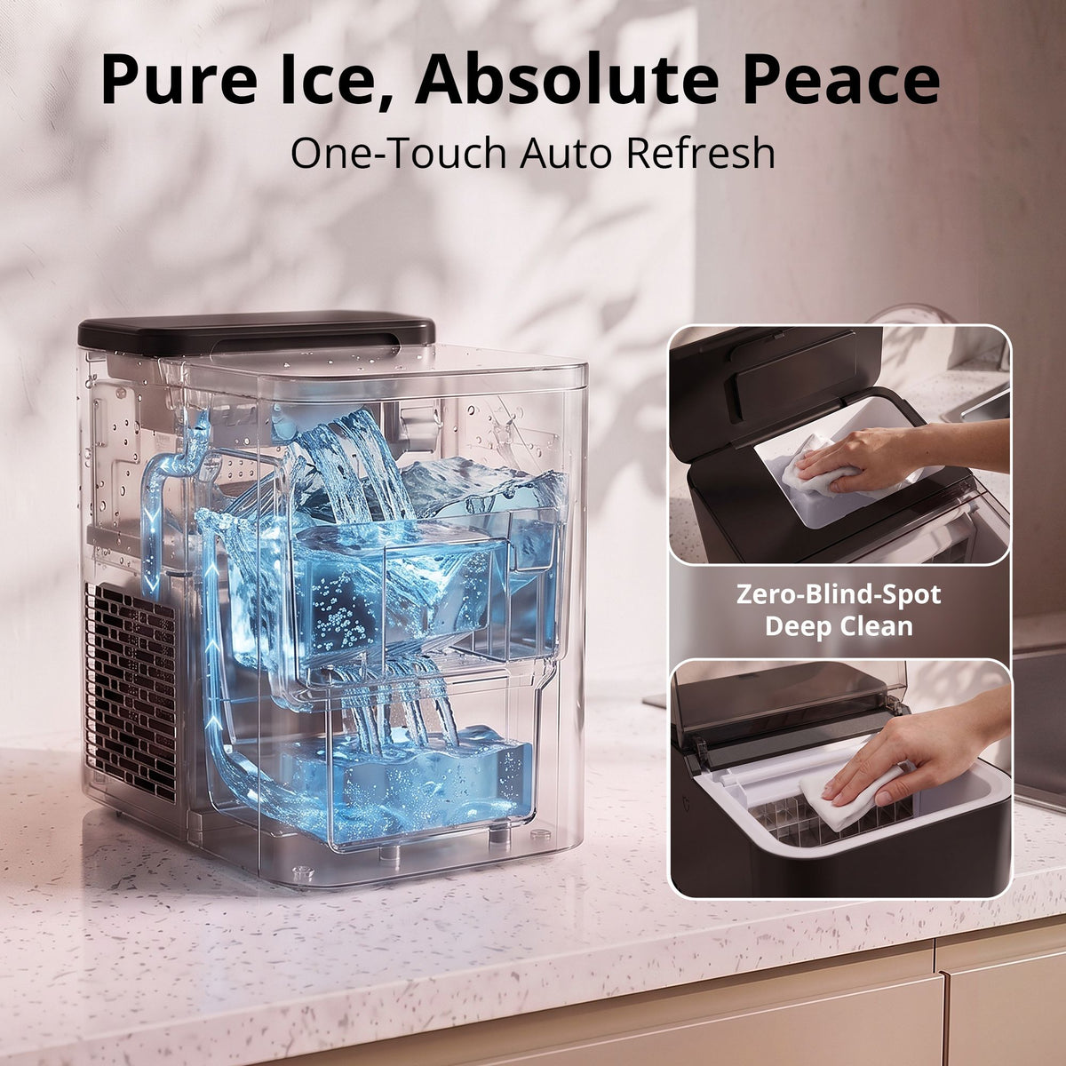 LUVIMO 15kg Ice Maker Machine Double Open Cover Deep Clean - Black