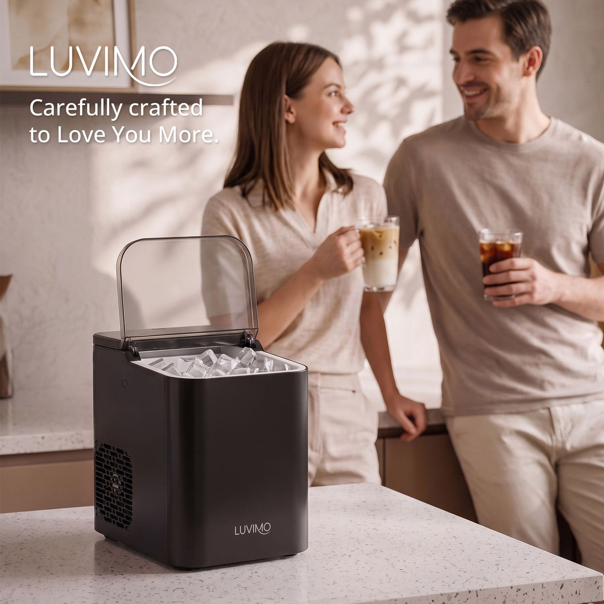 LUVIMO 15kg Ice Maker Machine Double Open Cover Deep Clean - Black