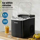 Ice Makers: Devanti Ice Maker Machine Portable 12kg Countertop w/Self Cleaning 1.2L Black